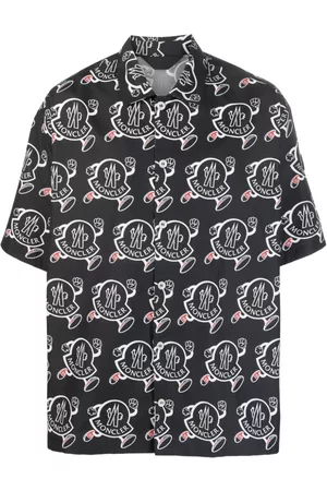 Moncler Men Shirts - Logo-print cotton bowling shirt - Black