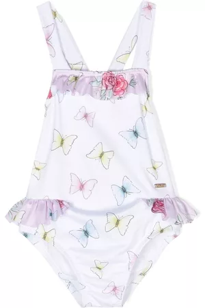 PATACHOU Girls Swimsuits - Butterfly-print ruffle-trim swimsuit - White