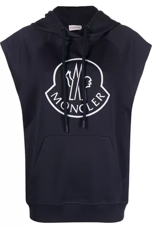 Moncler Women Tank Tops - Logo-print sleeveless cotton hoodie - Blue