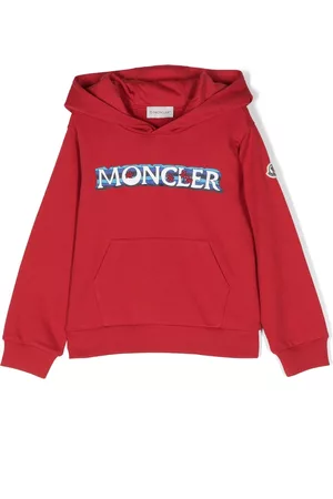 Moncler Boys Hoodies - Logo-print cotton hoodie - Red