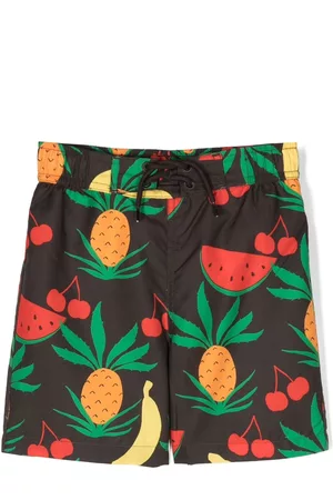 Mini Rodini Boys Swim Shorts - Fruit-print swim shorts - Brown