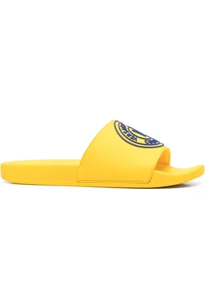 VERSACE Men Flat Shoes - Logo-print flat slides - Yellow