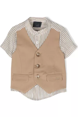 FAY KIDS Layered-design stripe-pattern shirt - Neutrals