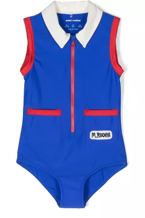 Mini Rodini Girls Swimsuits - Colour-block zip-detail swimsuit - Blue