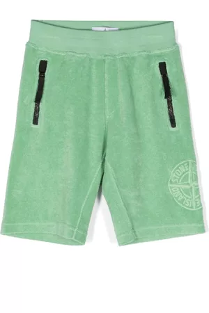 Stone Island Boys Shorts - Debossed-logo cotton shorts - Green