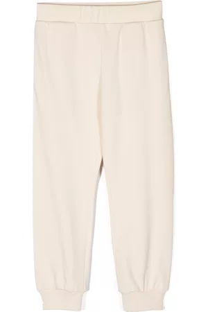 Moncler Girls Pants - Logo-patch cotton trousers - Neutrals