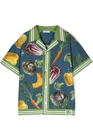 Dolce & Gabbana Boys Short sleeved Shirts - Vegetable-print short-sleeve shirt - Blue