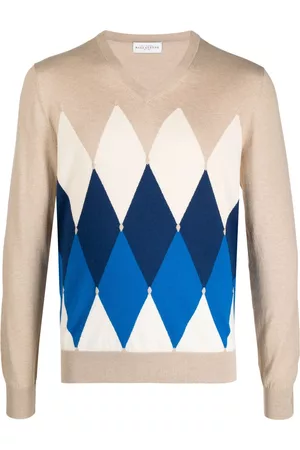 BALLANTYNE Men Sweatshirts - Argyle-pattern knit jumper - Brown