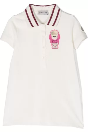 Moncler Girls Casual Dresses - Logo-patch short-sleeve dress - White