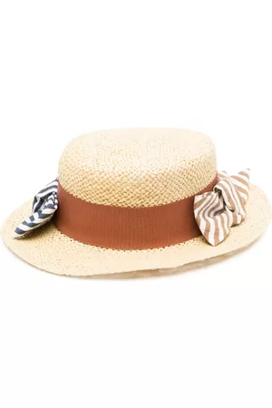 Mimisol Hats - Bow-detail ribbon-band flat sun hat - Neutrals