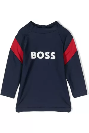 HUGO BOSS Colour-block logo-print swim top - Blue