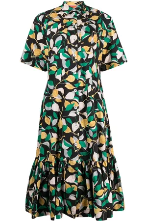 La DoubleJ Orchard-print shirt midi dress - Black
