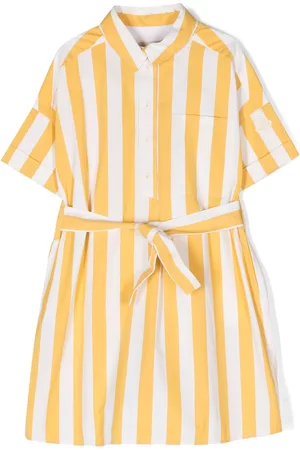 Moncler Girls Printed Dresses - Stripe-print tied-waist dress - White
