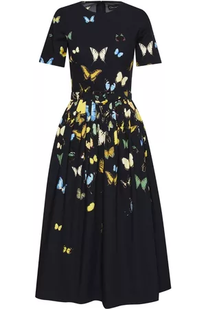 Oscar de la Renta Women Printed Dresses - Butterfly-print pleated midi dress - Blue