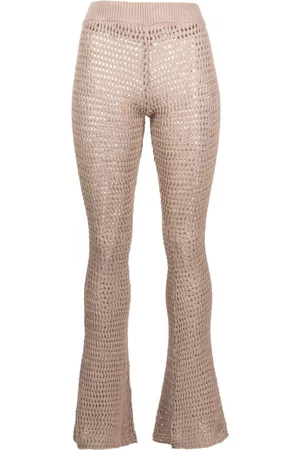 Dsquared2 Women Wide Leg Pants - Crochet-knit flared trousers - Brown