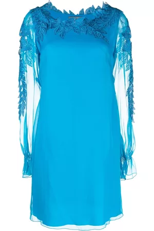 Alberta Ferretti Women Shift Dresses - Appliqué-detail silk shift dress - Blue