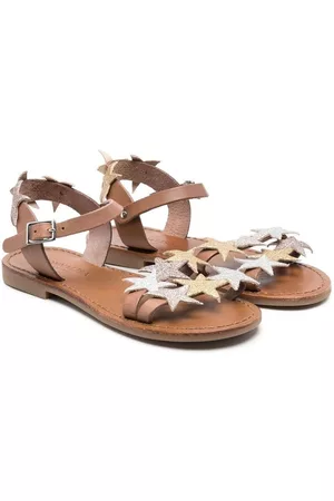 MONNALISA Sandals - Leather star patch sandals - Gold