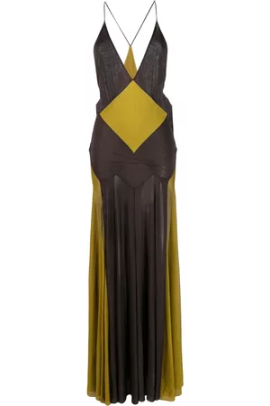 Saint Laurent Semi-sheer V-neck gown - Brown