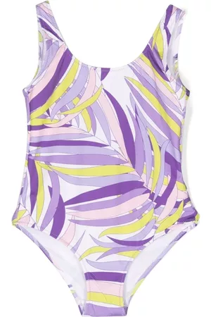 MC2 SAINT BARTH Girls Swimsuits - Leaf-print swimsuit - Purple