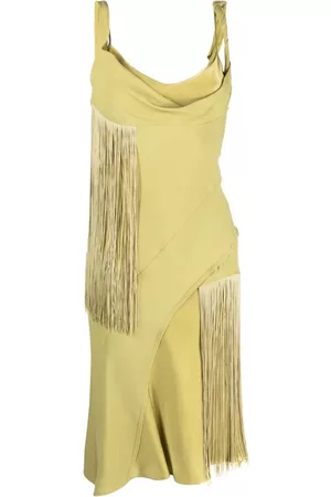 Victoria Beckham Women Sleeveless Dresses - Fringe-detail sleeveless dress - Green