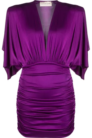 Alexandre Vauthier Stretch Satin Buckle Strapless Mini Dress in Purple