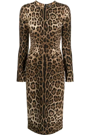 Dolce & Gabbana Women Printed Dresses - Long-sleeve leopard-print dress - Brown