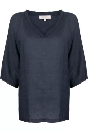 ANTONELLI V-neck linen tunic top - Blue