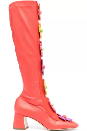 Moschino Floral-appliqué 65mm leather boots - Red
