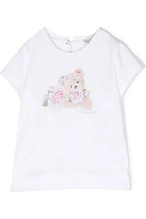 MONNALISA T-shirts - Teddy bear-print cotton T-shirt - White