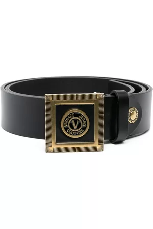 VERSACE Men Belts - Logo-plaque leather belt - Black