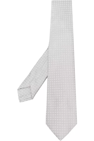 BARBA Embroidered silk tie - Grey
