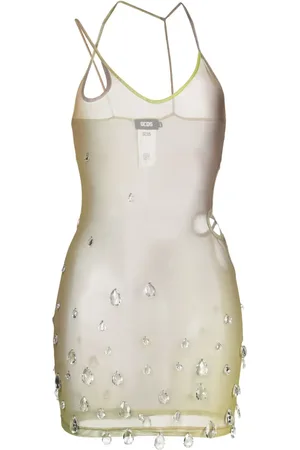 GCDS Sita crystal-drop sheer minidress