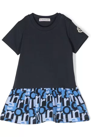 Moncler Girls Casual Dresses - Logo-patch sleeve T-shirt dress - Blue