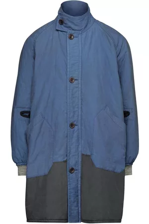 Maison Margiela Men Coats - Cotton tonal design buttoned coat - Blue