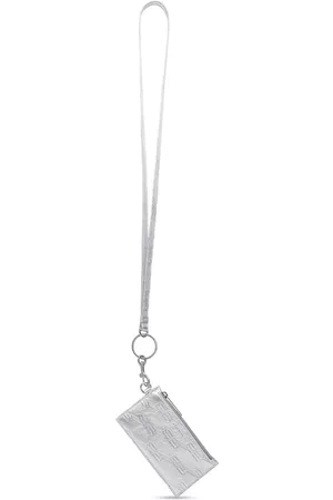 Balenciaga Men Keychains - Embossed-monogram leather keyring cardholder - Silver