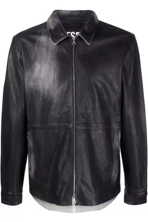 Diesel Men Leather Jackets - Perforated zipped-up leather jacket - Black