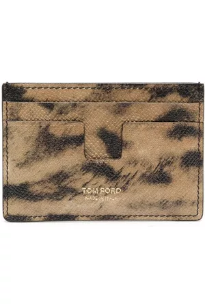 Tom Ford Men Wallets - Distressed-print leather cardholder - Neutrals