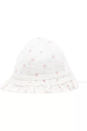 Tartine Et Chocolat Hats - Floral-print ruffle-trim sun hat - White