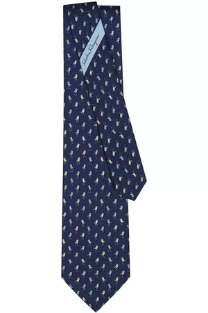 Salvatore Ferragamo Men Bow Ties - Parrot-print silk tie - Blue