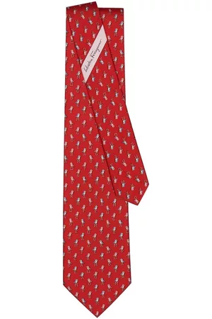 Salvatore Ferragamo Men Bow Ties - Parrot-print silk tie - Red