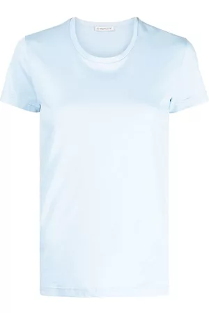 Moncler Women Short Sleeved T-Shirts - Short-sleeved cotton T-shirt - Blue