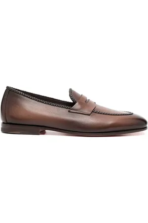 santoni Leather penny loafers