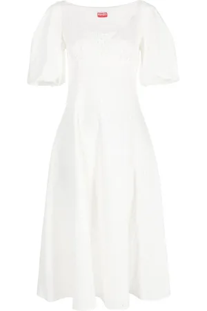 Kenzo Puff-sleeve embroidered midi dress