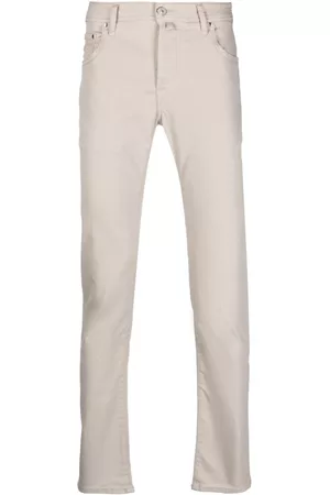 Jacob Cohen Men Skinny Pants - Logo-patch slim-cut trousers - Neutrals