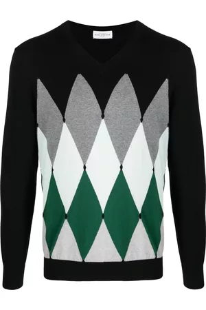 BALLANTYNE Men Sweatshirts - Argyle-knit V-neck jumper - Black