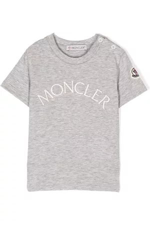 Moncler Short Sleeved T-Shirts - Logo-embroidered short-sleeved T-shirt - Grey