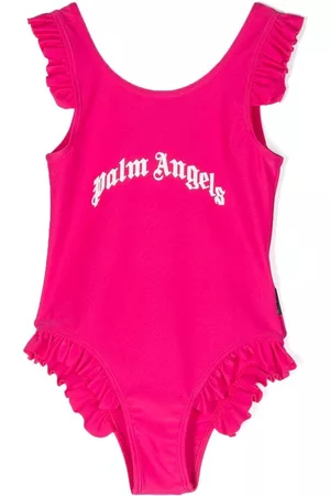 Palm Angels Girls Swimsuits - Logo-print ruffle-cuff swimsuit - Pink