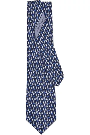 Salvatore Ferragamo Men Bow Ties - Rabbits-print silk tie - Blue