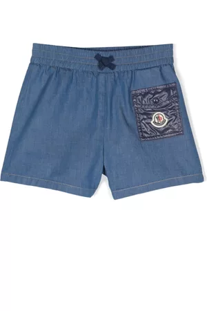 Moncler Elastic-waist logo-patch shorts - Blue
