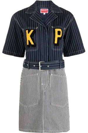 Kenzo Logo-patch striped denim shirtdress